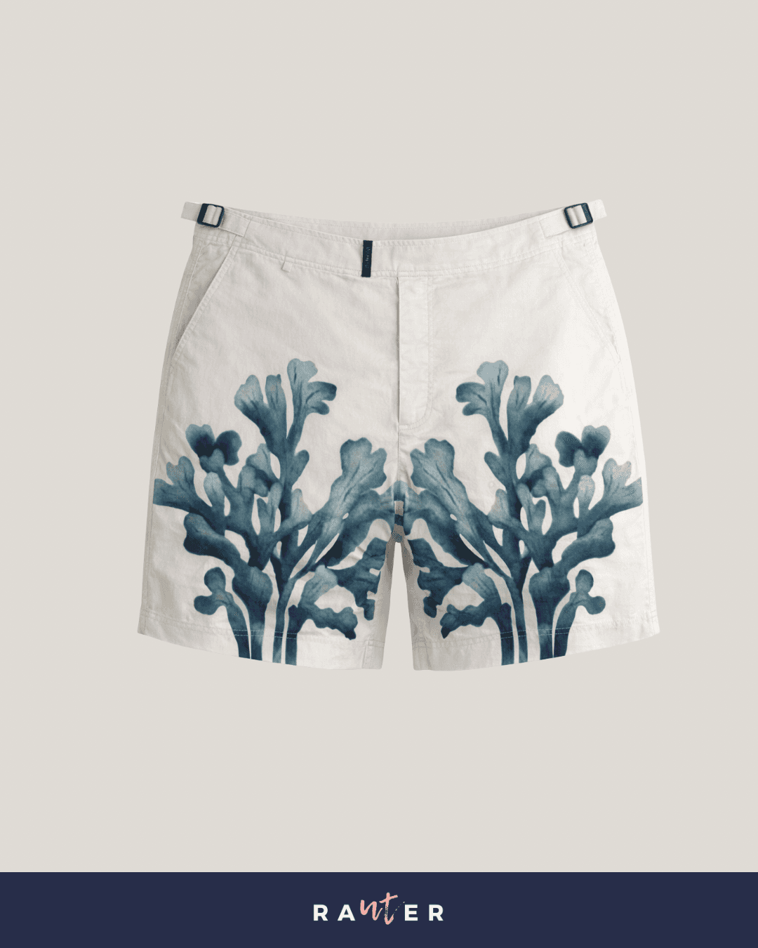Short de praia masculino RAUTER ALGAS MARINHAS MÉDIO em estampa sublimada de algas marinhas em aquarela, caimento médio.