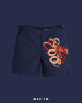 Short de praia masculino RAUTER POLVO MÉDIO em bordado industrial de polvo sobre nylon reciclado, caimento médio.