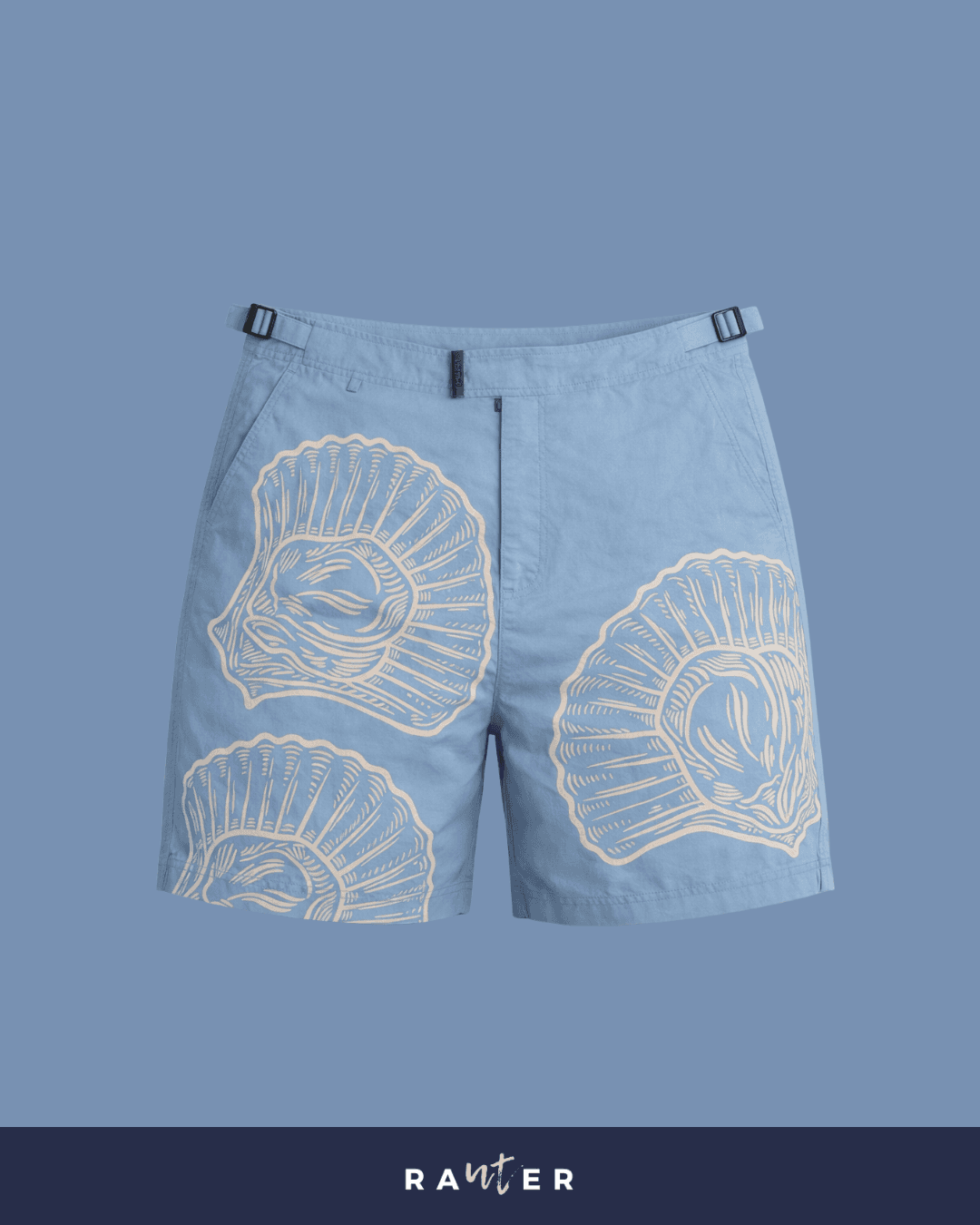 Short de praia masculino RAUTER CONCHAS MÉDIO em estampa sublimada de conchas do mar, caimento médio.